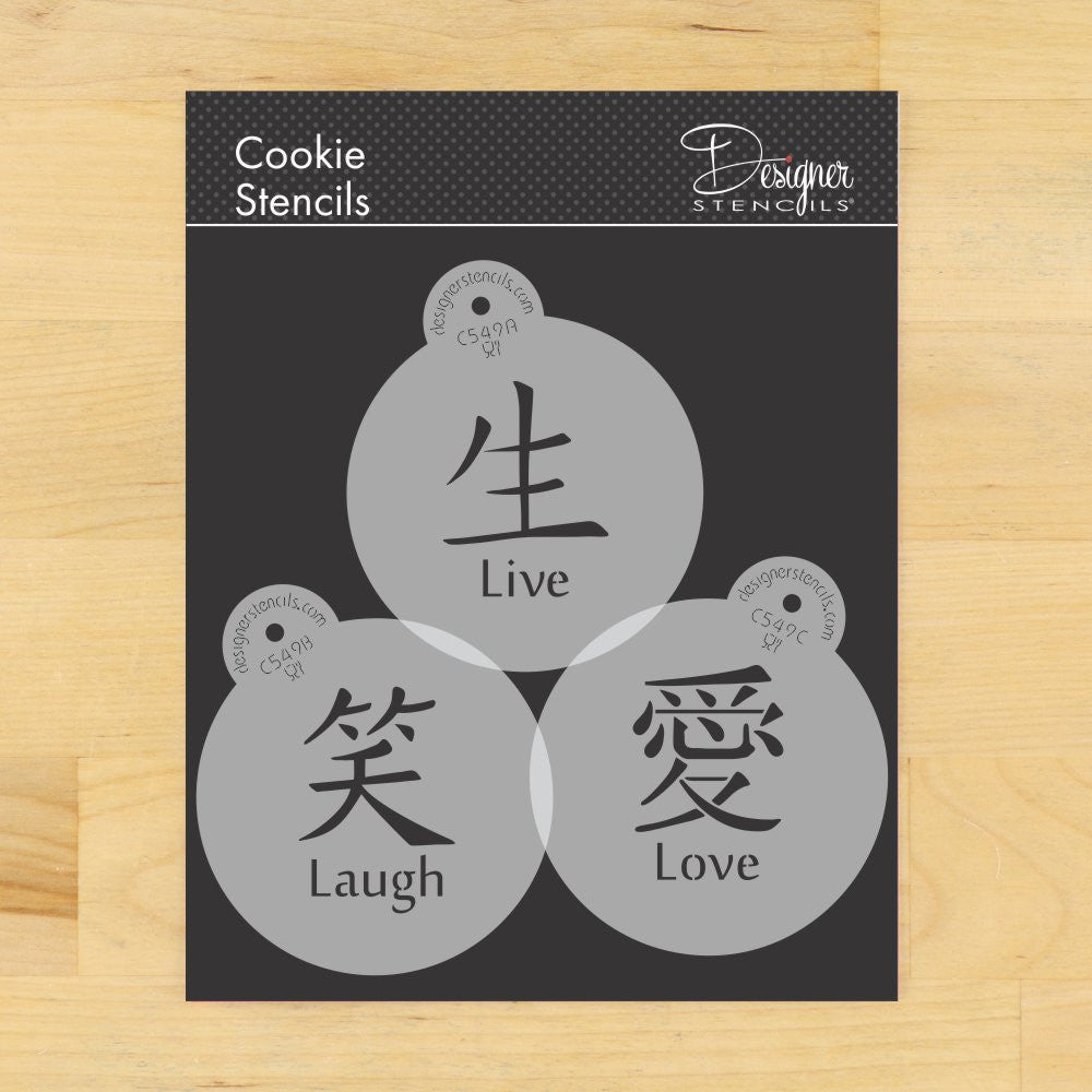 Live Love Laugh Symbols Round Cookie Stencil Set by Designer Stencils