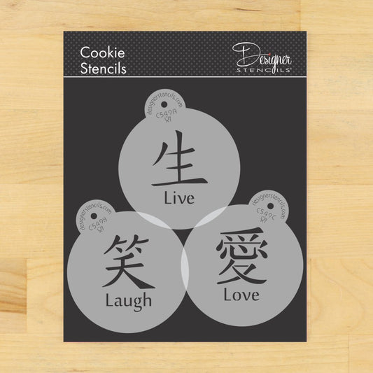 Live Love Laugh Symbols Round Cookie Stencil Set by Designer Stencils