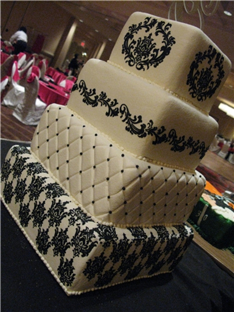 WEDDING CAKE USING Filigree Damask Cake Stencils by Designer Stencils
