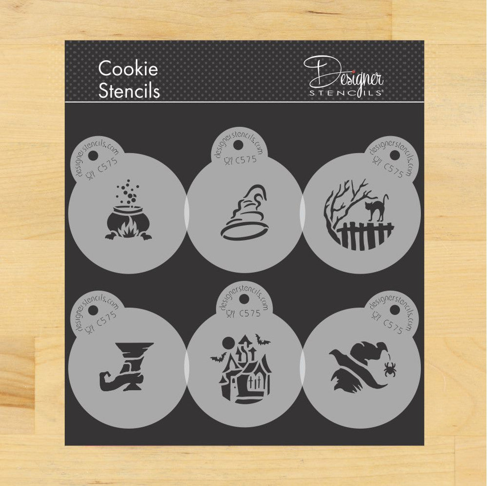 Witchy Halloween Round Cookie Stencil Sets by Designer Stencils 2 Inch Set