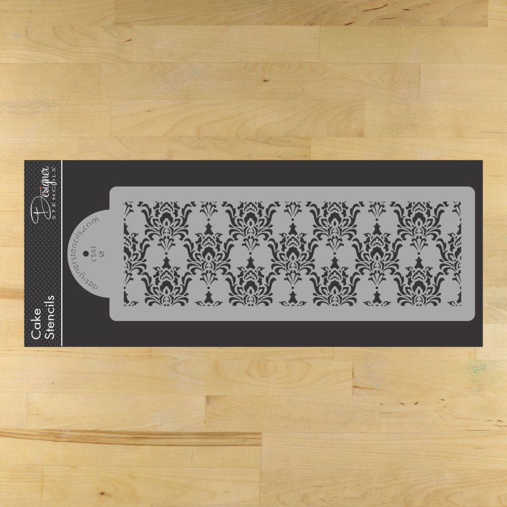 4 Inch Filigree Damask Cake Stencil Side by Designer Stencils
