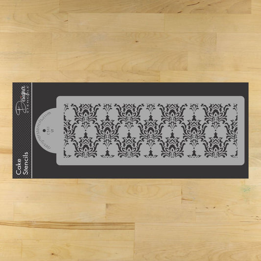 4 Inch Filigree Damask Cake Stencil Side by Designer Stencils