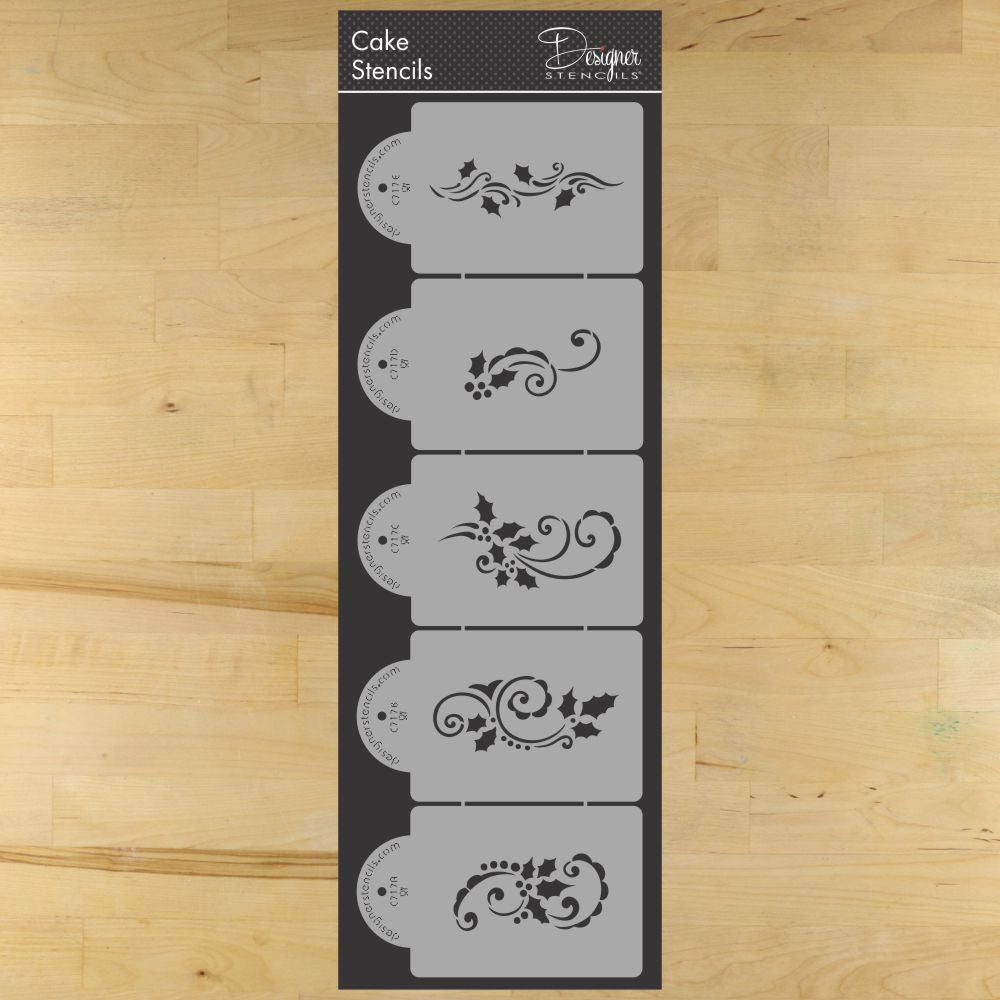 Holly and Berry Swirls Cake Stencil Set by Designer Stencils