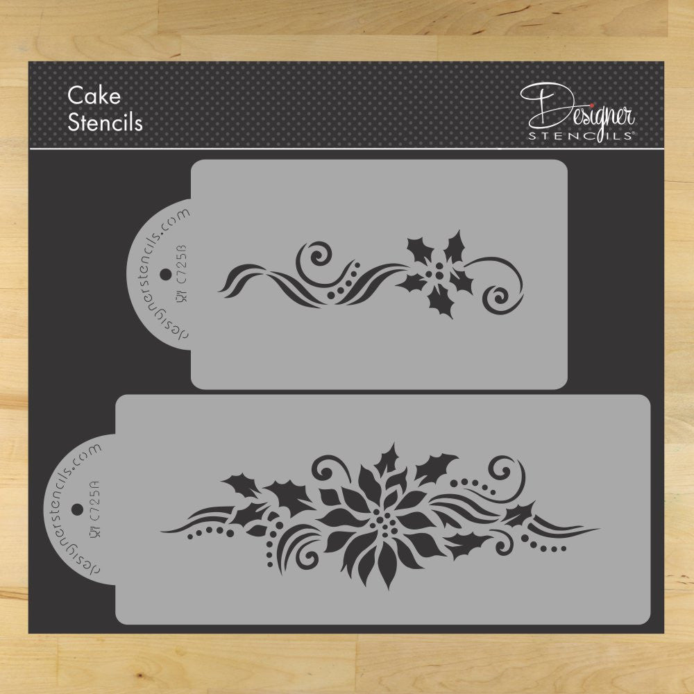 Poinsettia and Holly Sprays Cake Stencil Set by Designer Stencils