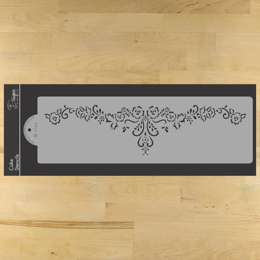 Alencon Floral Lace Swag Cake Stencil Side by Designer Stencils
