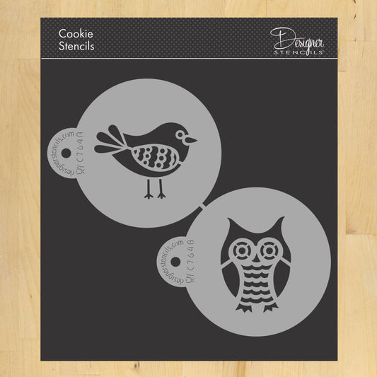 Retro Owl and Bird Round Cookie Stencil Set by Designer Stencils
