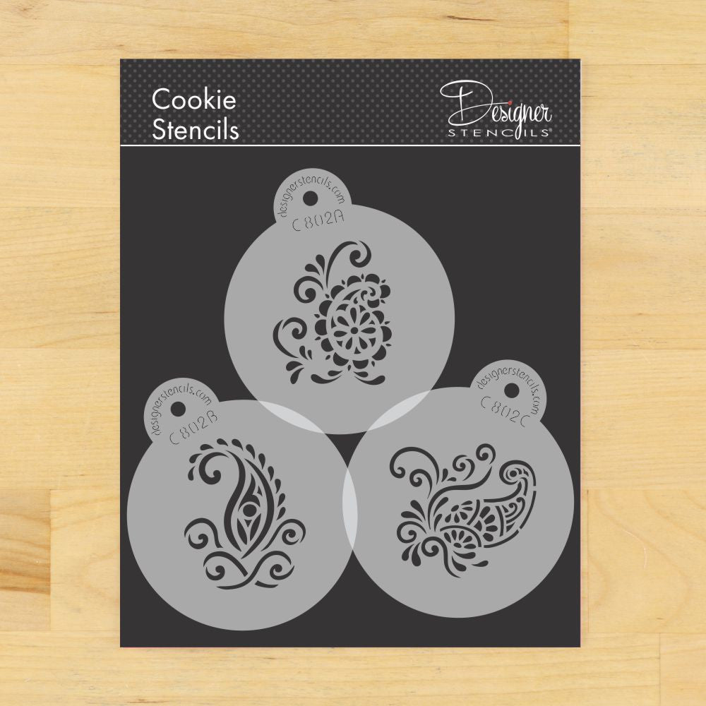 Silk Paisley Round Cookie Stencil Sets by Designer Stencils 2 1/2" size