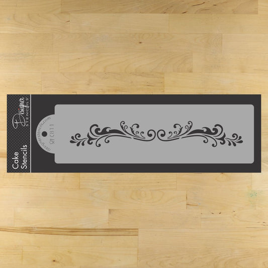 Florentine Mini Scroll Cake Stencil Side by Designer Stencils