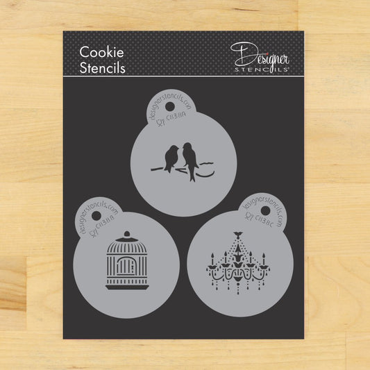 Mini Love Birds and Chandelier Round Cookie Stencil Set by Designer Stencils