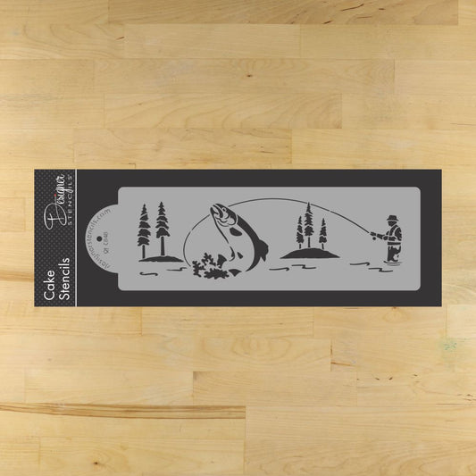 Gone Fishing Cake Stencil Side by Designer Stencils