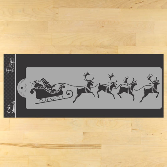 Santa's Sleigh and Reindeer Cake Stencil Side by Designer Stencils