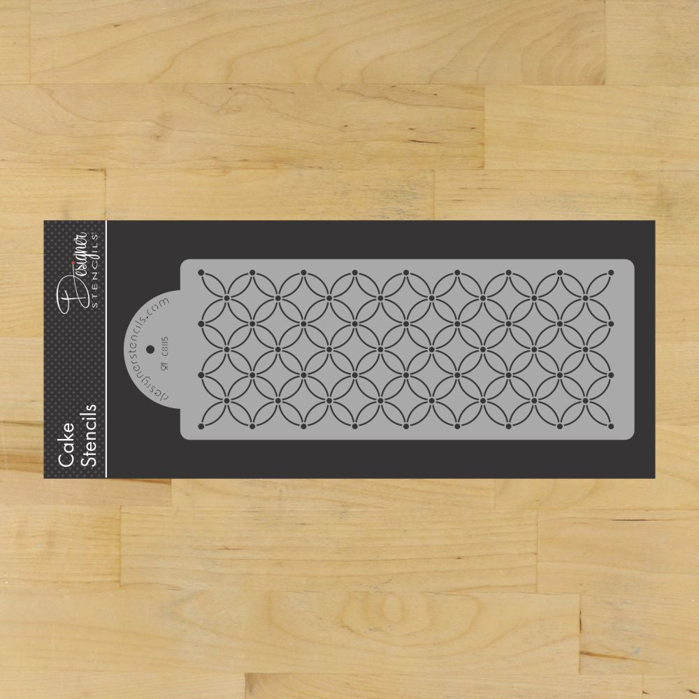 3 Row Deco Interlocking Circles Cake Stencil Side by Designer Stencils