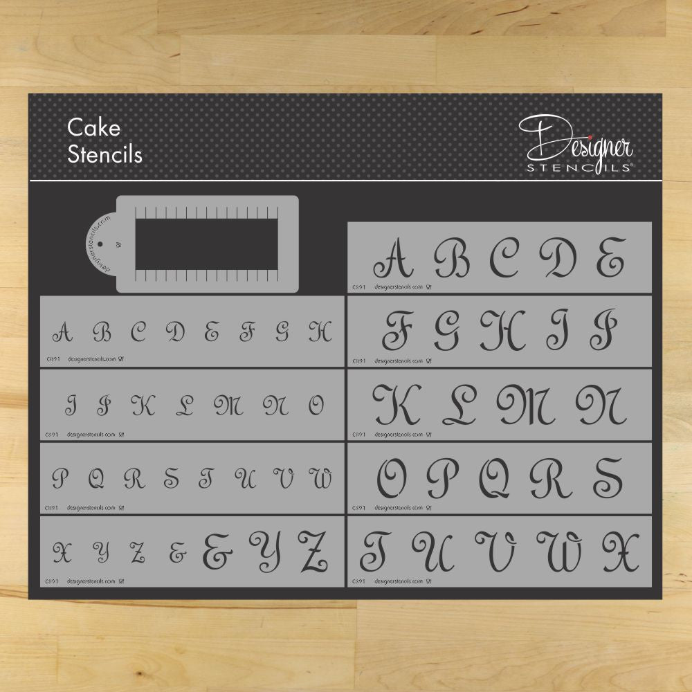 French Script Monogram Cake Stencil Set by Designer Stencils