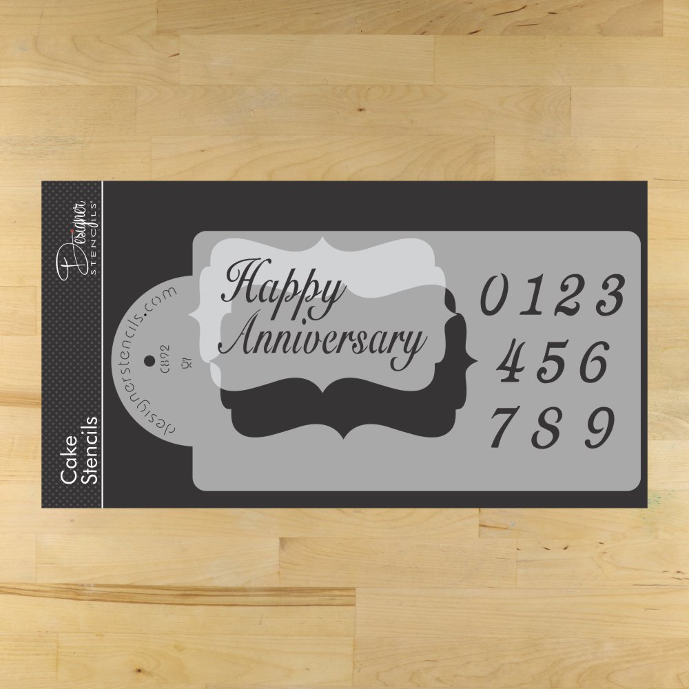 Happy Anniversary Plaque Cake Stencil Set by Designer Stencils