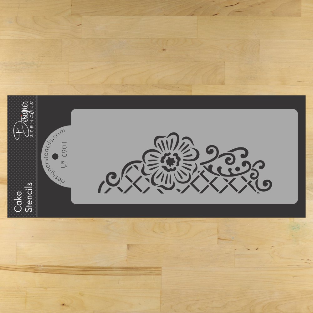 Floral Lace Netting Cake Stencil Side by Designer Stencils Tier 1