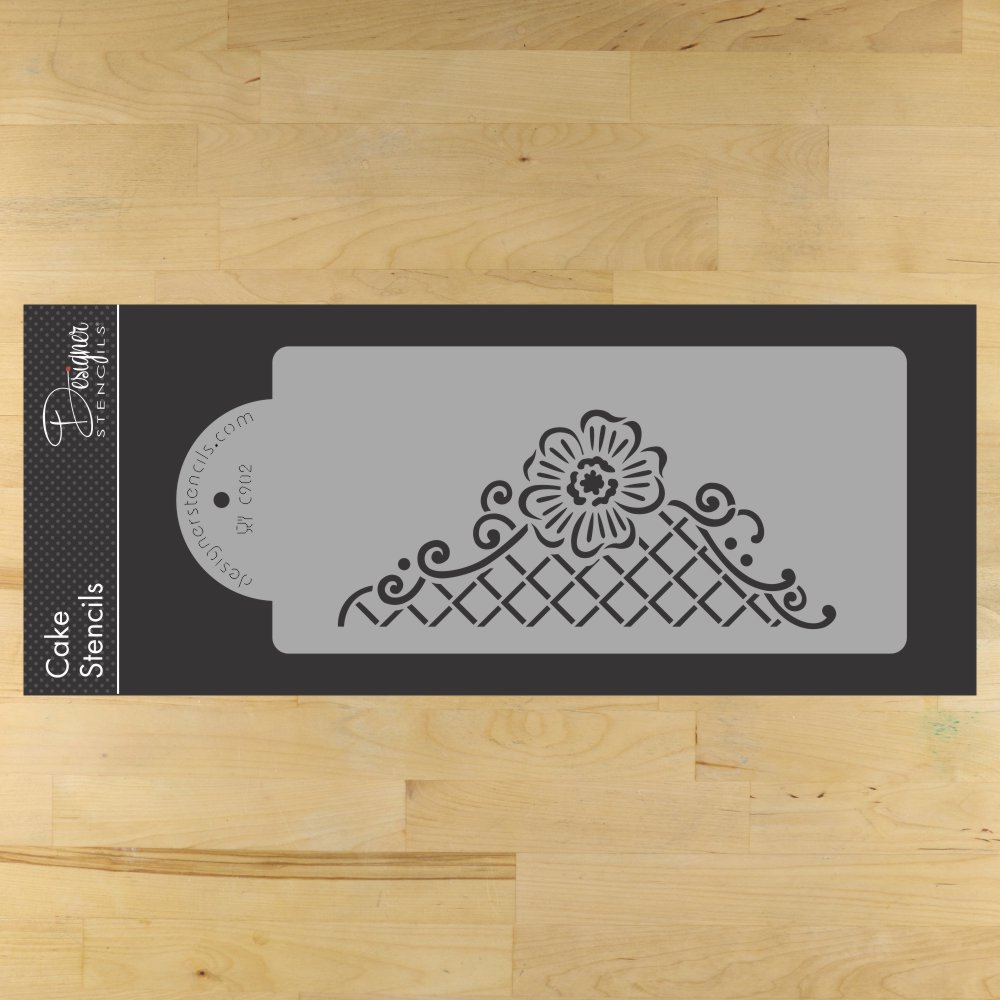 Floral Lace Netting Cake Stencil Side by Designer Stencils Tier 2