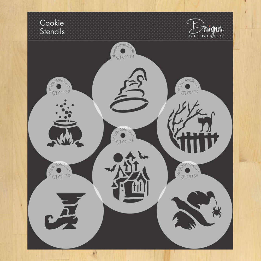 Witchy Halloween Round Cookie Stencil Sets by Designer Stencils 3 Inch Set