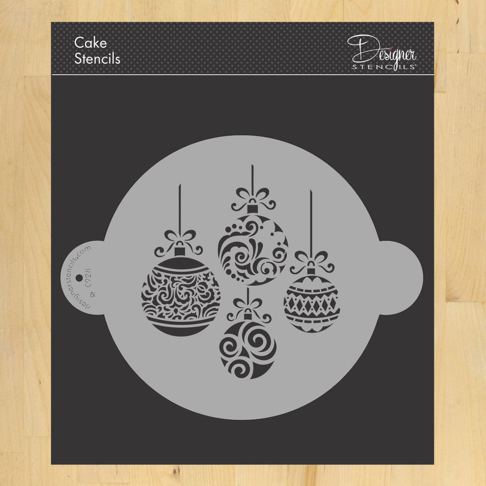 Christmas Ornaments Cake Stencil Top by Designer Stencils