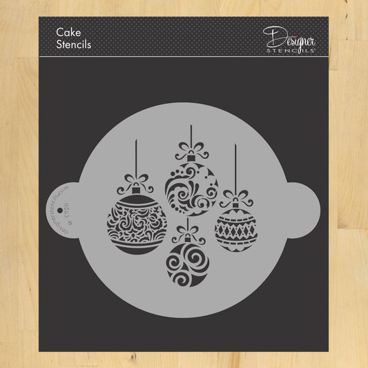 Christmas Ornaments Cake Stencil Top by Designer Stencils