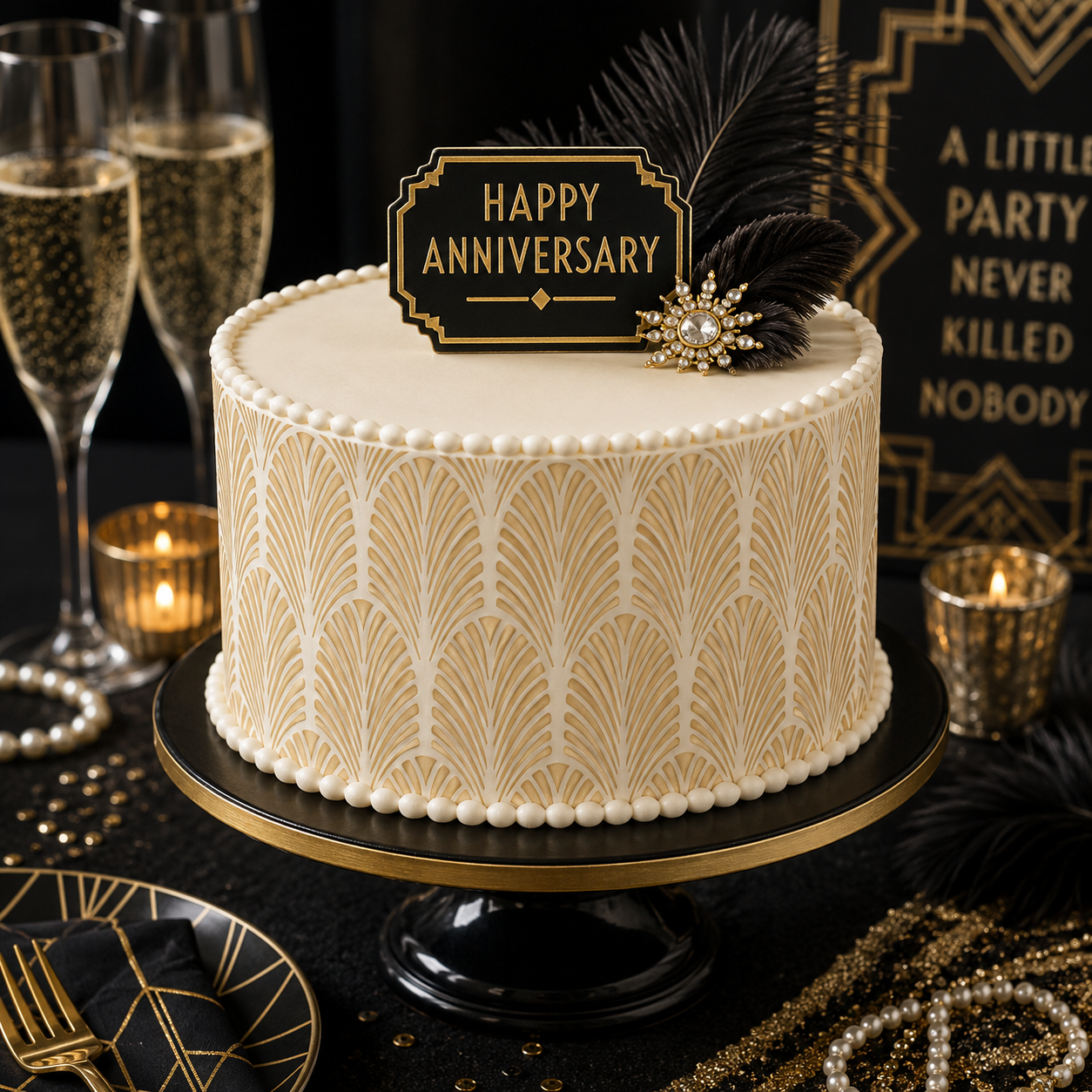 Great Gatsby Fan Cake Stencil Side by Designer Stencils