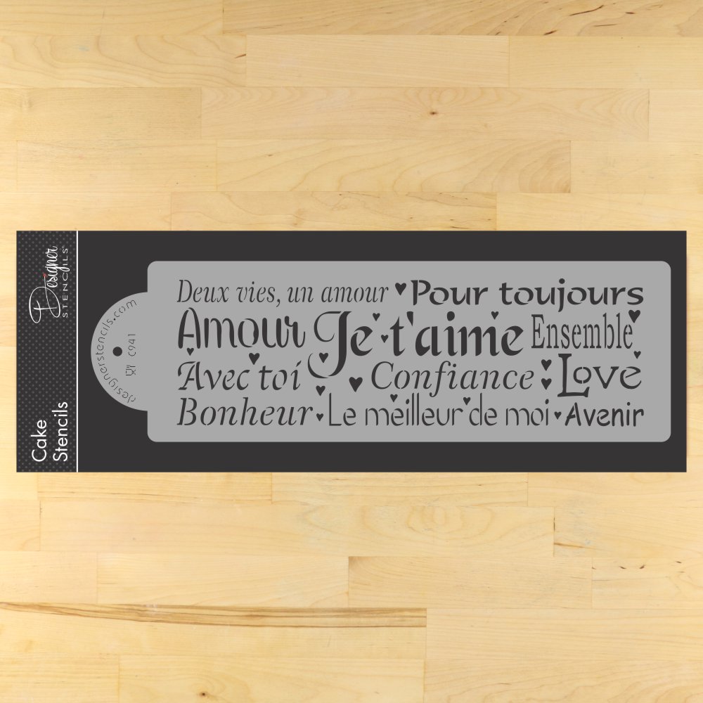 Words of Love Cake Stencil Side by Designer Stencils