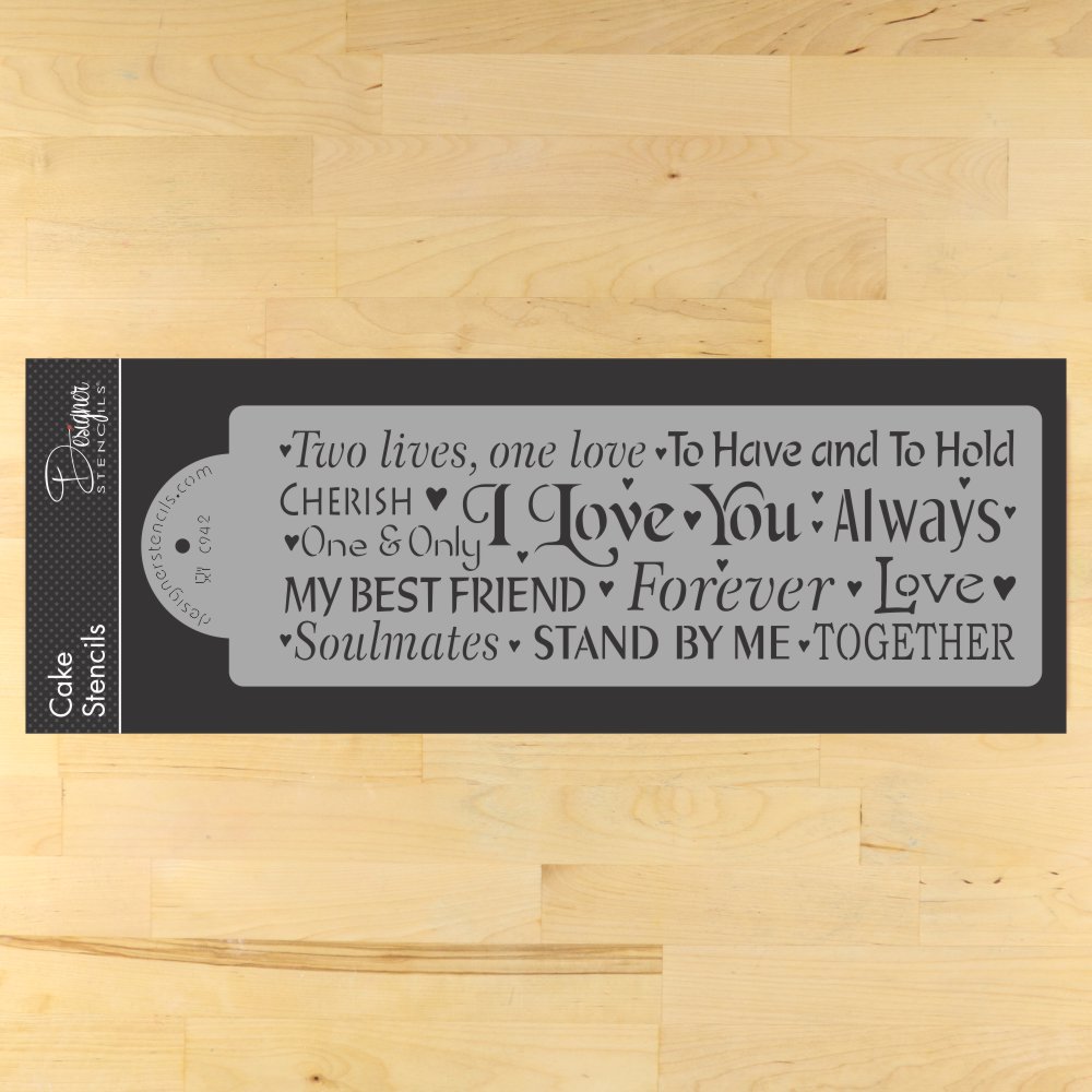 Words of Love Cake Stencil Side by Designer Stencils