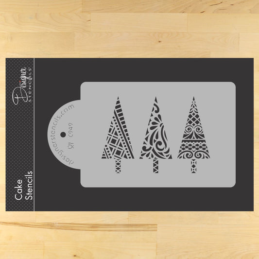 Modern Christmas Trees Cake Stencil Side by Designer Stencils