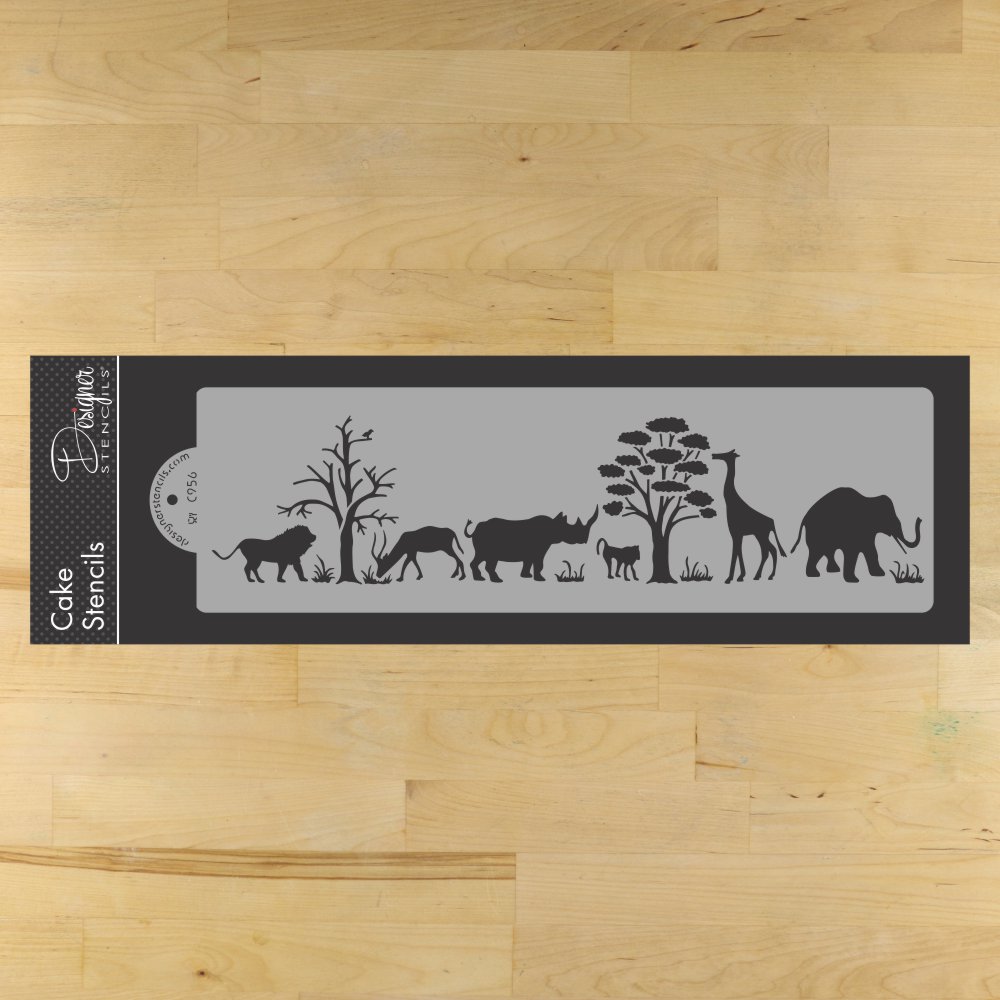 Safari Animals Silhouette Cake Stencil Side by Designer Stencils
