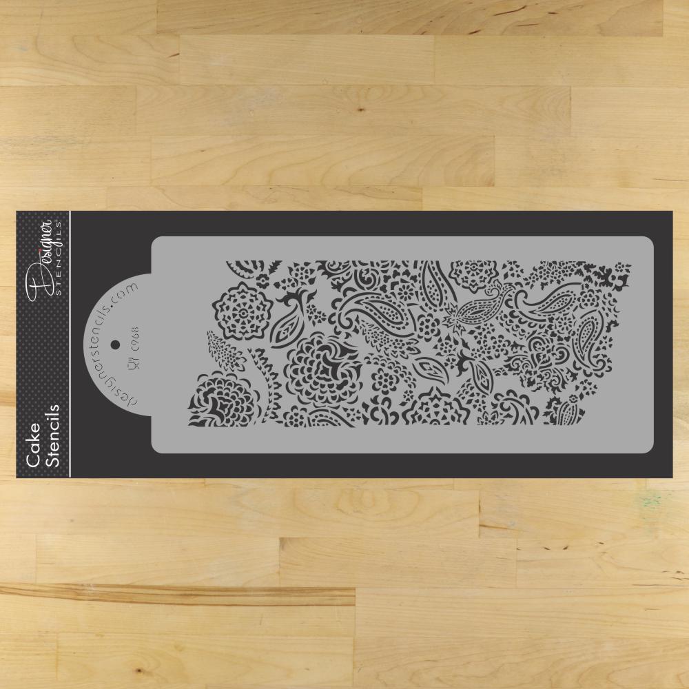Ted Scutti's Intricate Paisley Cake Stencil Side by Designer Stencils