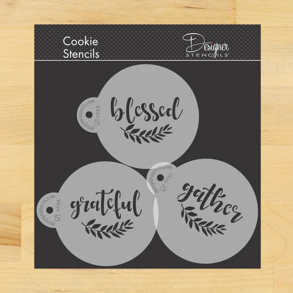 Grateful Blessed Gather Round Cookie Stencil Set by Designer Stencils