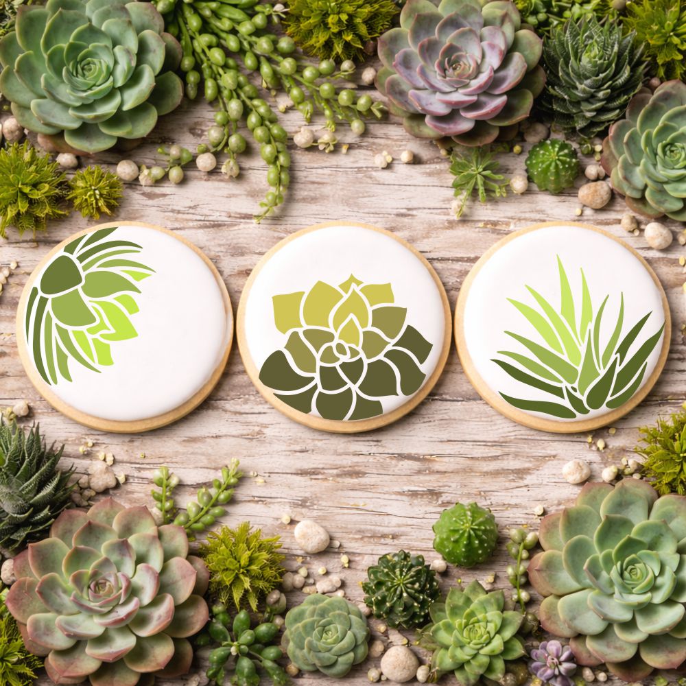 succulent designer Succulent Plants Round Cookie Stencil Set