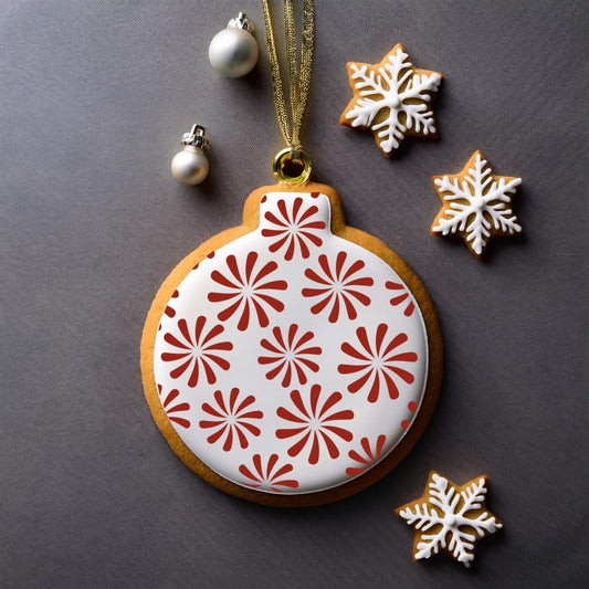Ornament shaped cookie using the Candy Swirls Cookie Stencil by Designer Stencils