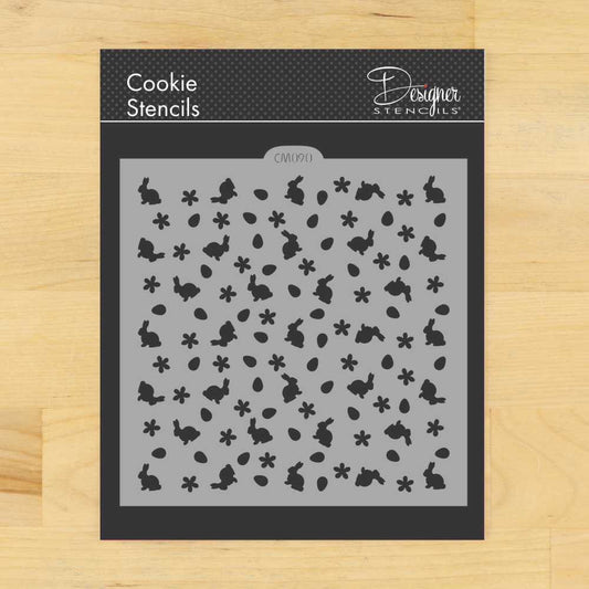 Bunnies and Flowers Miniprint Cookie Stencil by Designer Stencils