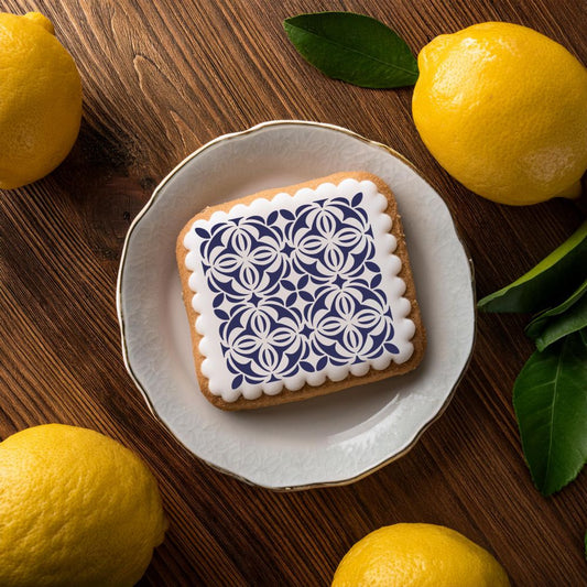 square cookie featuring Casablanca Tile Cookie Stencil by Designer Stencils