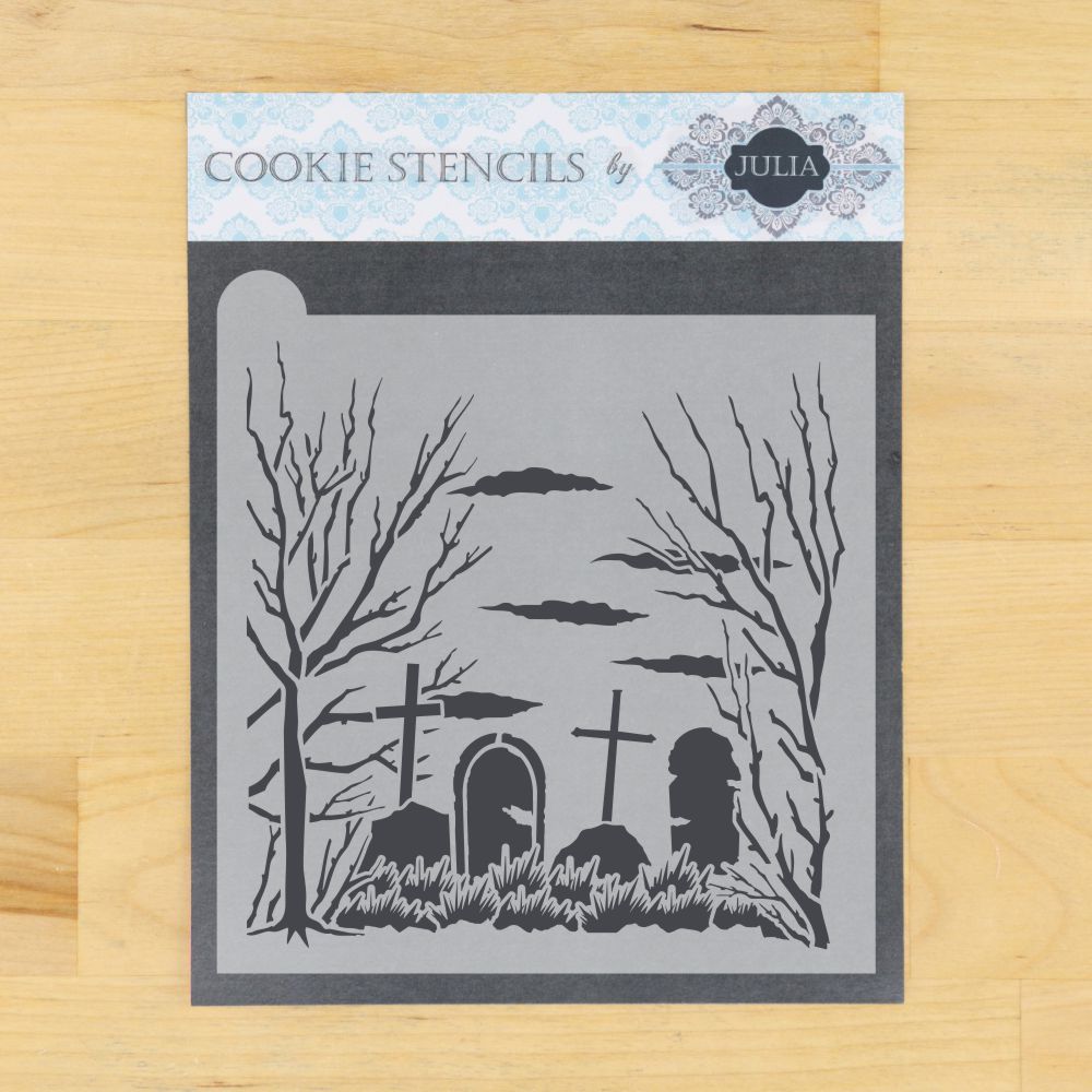 Graveyard Halloween Background Cookie Stencil