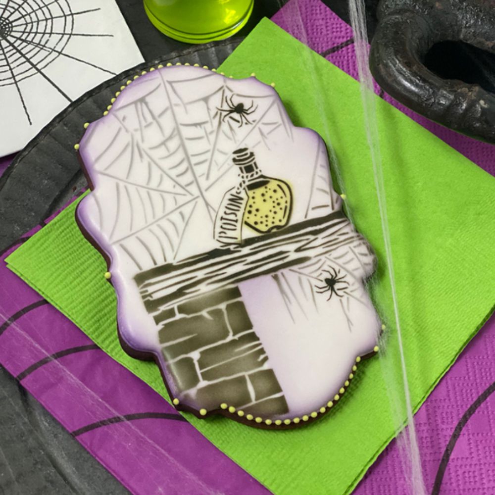 Cobwebbed Mantle Halloween Cookie Stencil