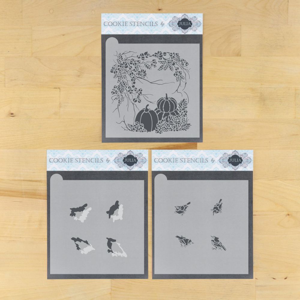 Birds and Bittersweet Dynamic Duos Background Fall Cookie Stencil Set