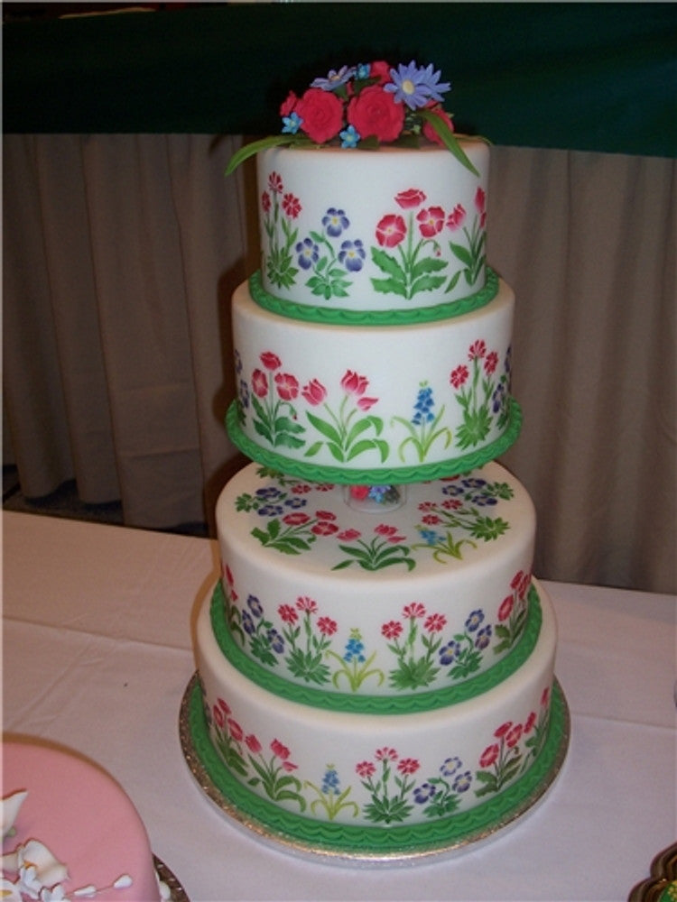 Spring Garden Cake Stencil Top by Designer Stencils Tiered Cake