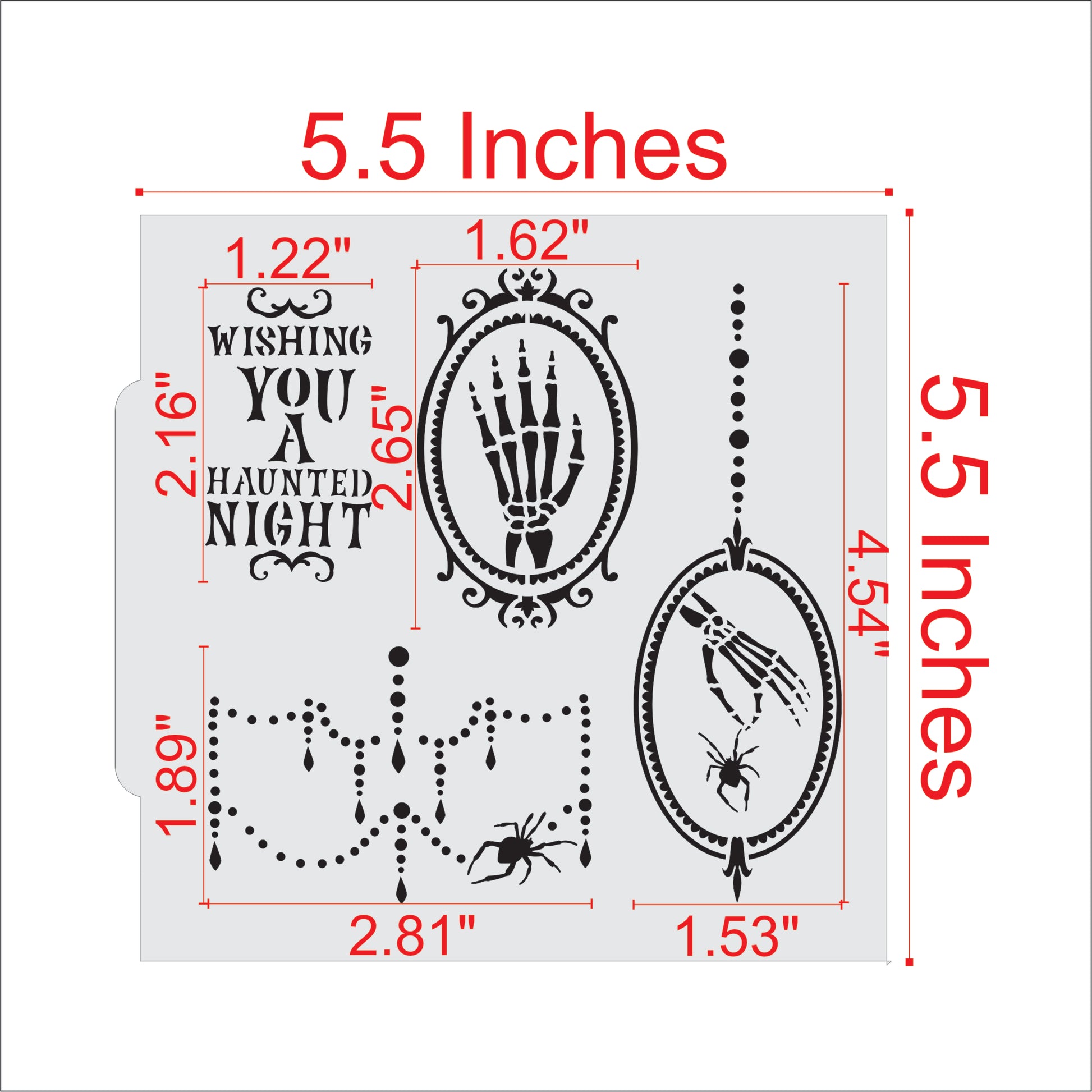 Measurements for the Wishing You A Haunted Night Halloween Cookie Stencil