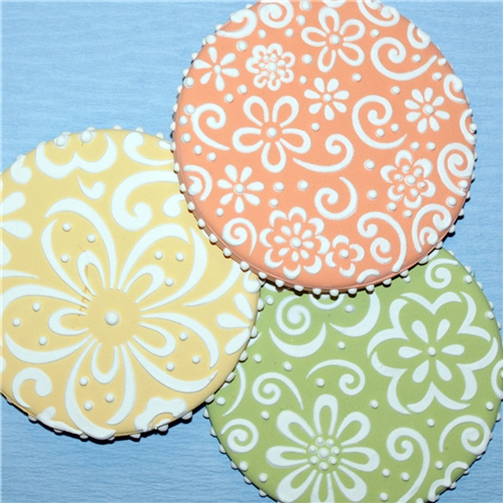 Whimsical Flower Round Cookie Stencil Set by Designer Stencils