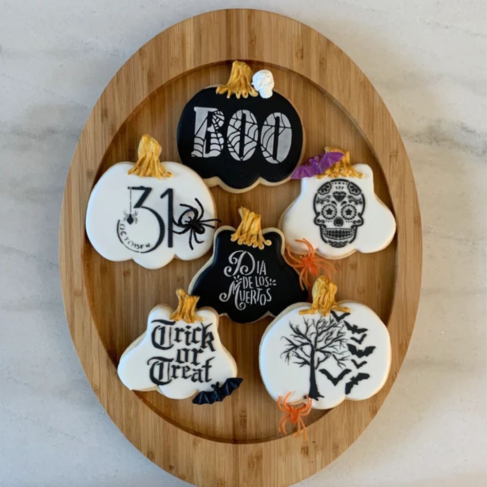 Halloween Decorated Cookies using Trick or Treat Words Halloween Stencil
