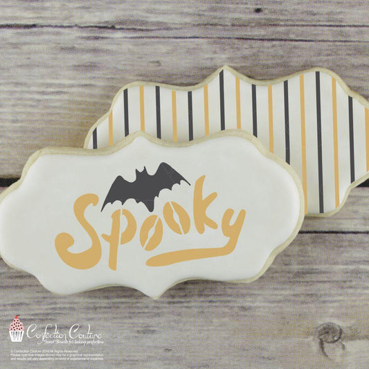 Spooky messages Halloween cookie stencil airbrushed on cookies