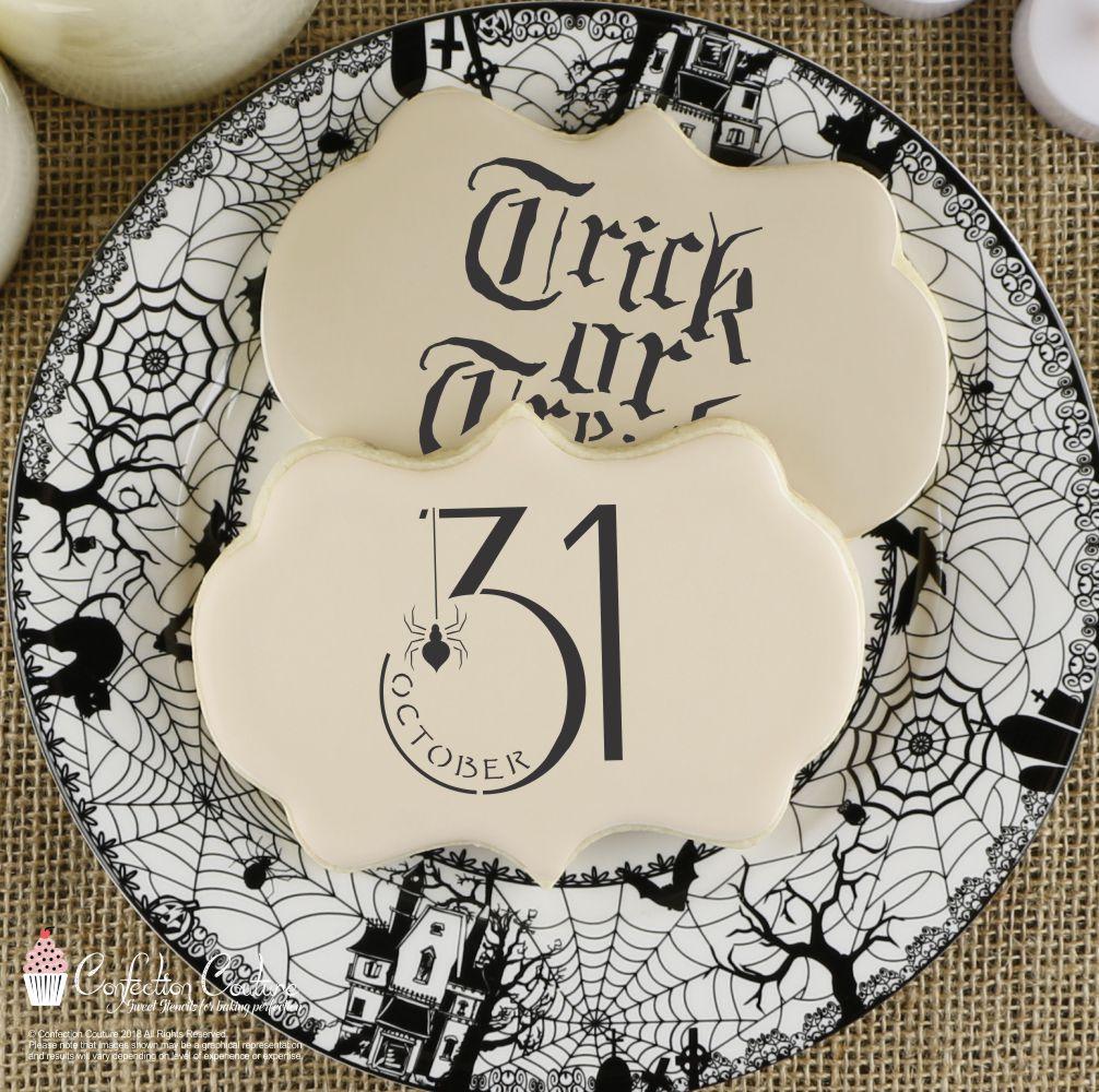 Halloween Stencil Trick or Treat Message Cookie Stencil on Halloween cookies