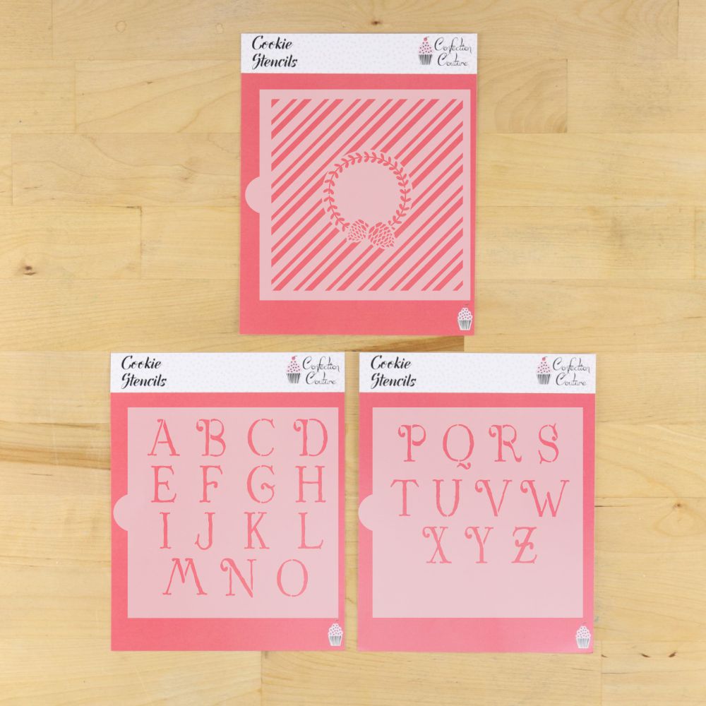 Candy Cane Stripe Background Stencil and Alphabet Cookie Stencil Set