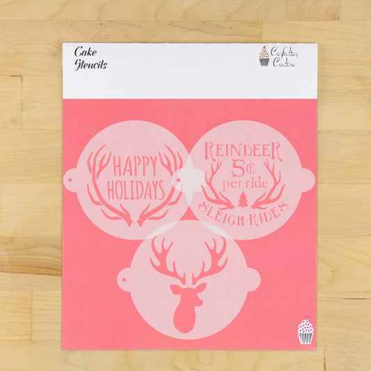 Reindeer Sleigh Cake Top Stencil Trio