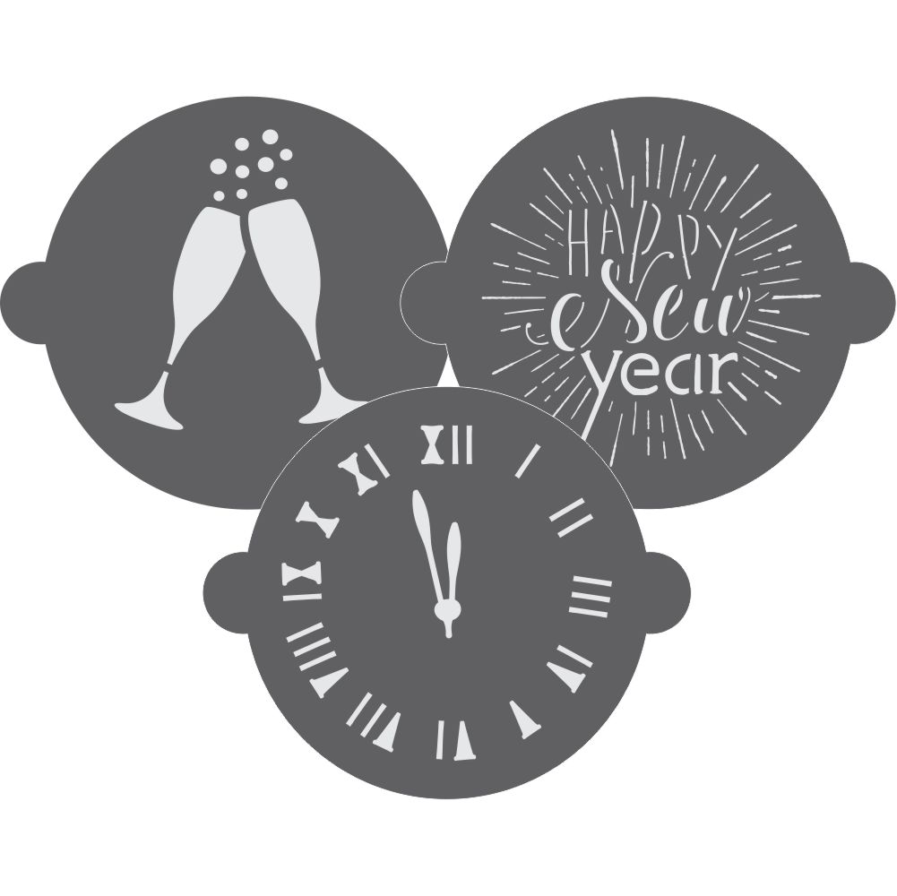 New Years Cake Top Stencil Trio
