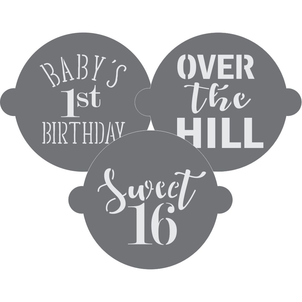 Milestone Birthday Cake Top Stencil Trio