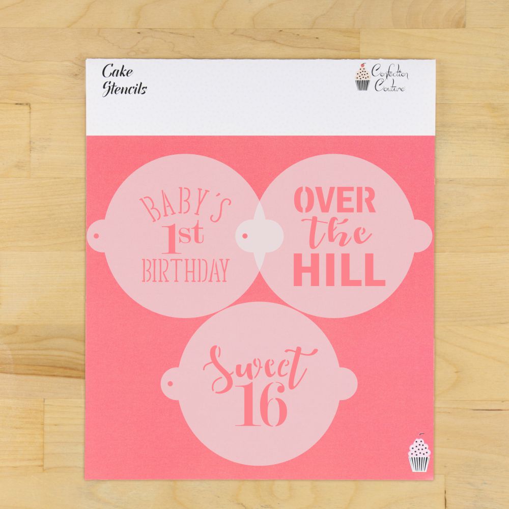 Milestone Birthday Cake Top Stencil Trio