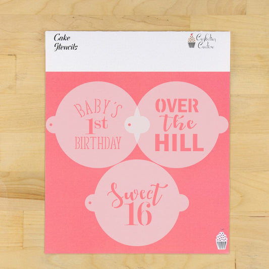 Milestone Birthday Cake Top Stencil Trio