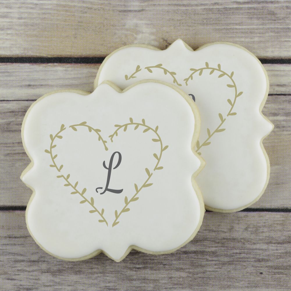 Iced cookies airbrushed with Ganache Alphabet Cookie Stencils